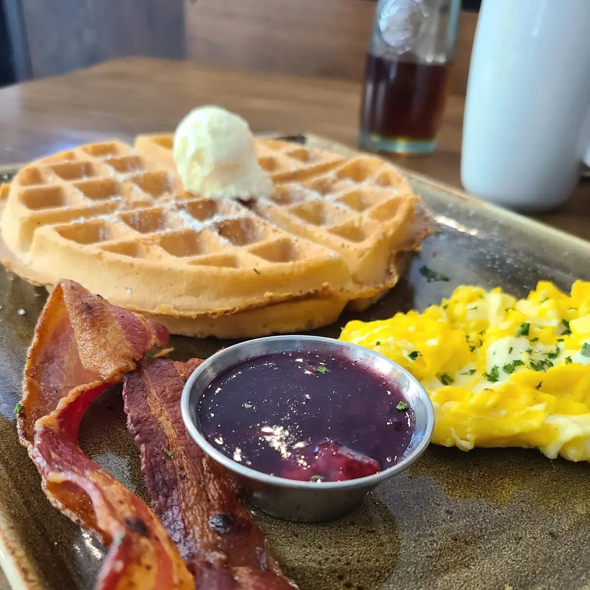 Waffle with Bacon and Scrambled Eggs