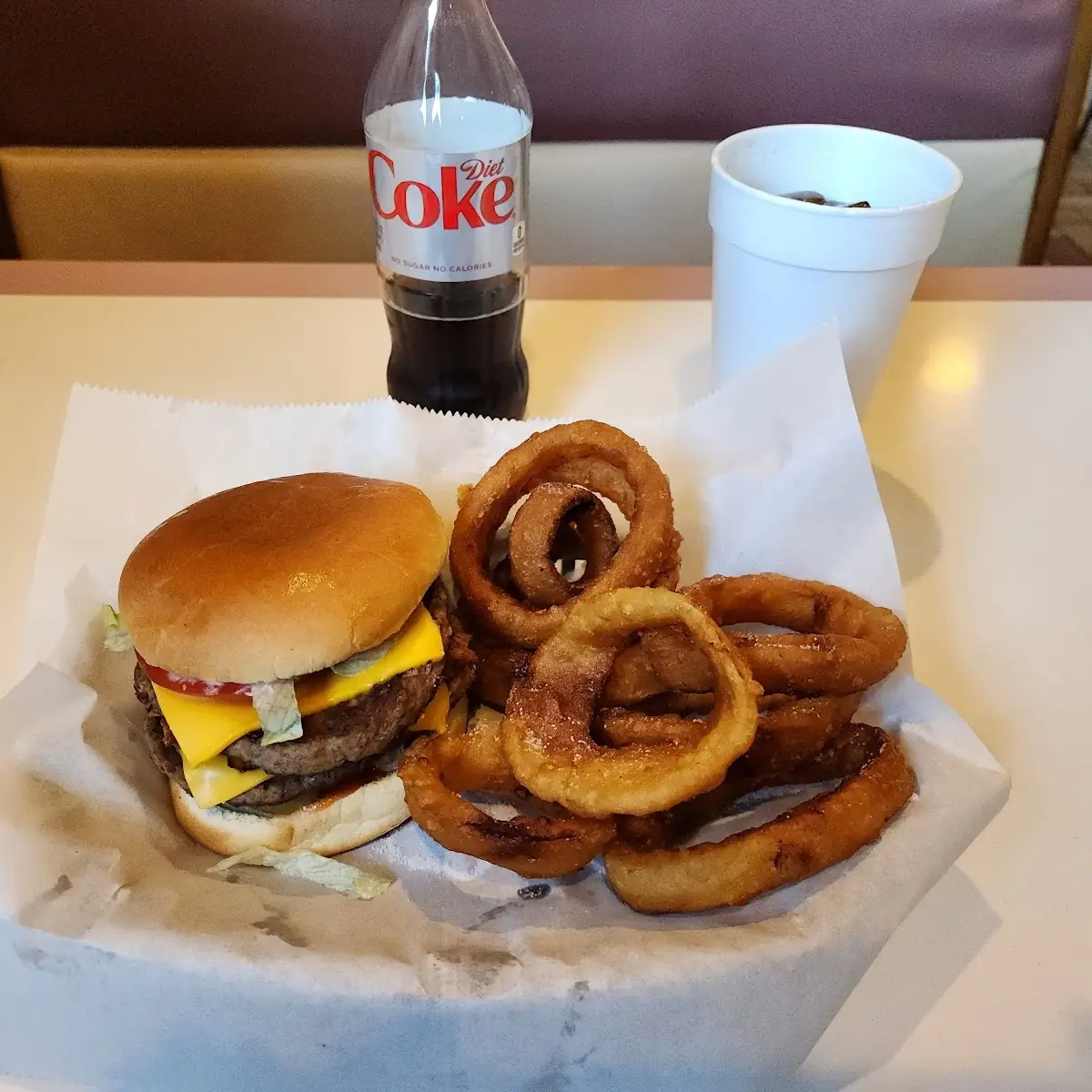 Bacon Double Cheeseburger with Onion Rings