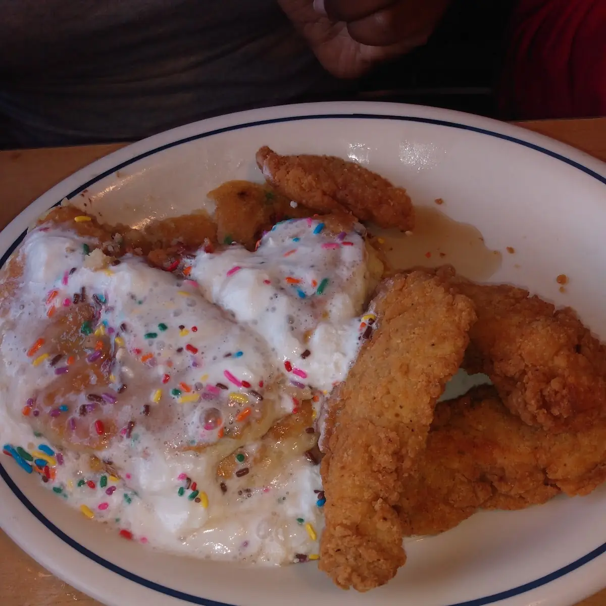 Chicken Tenders with Birthday Cake Pancakes