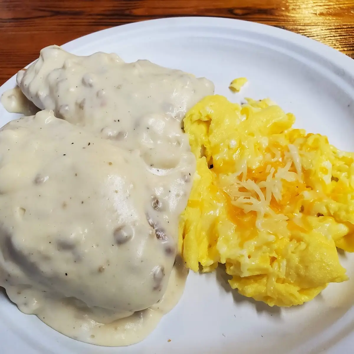 Biscuit and Gravy with Scrambled Eggs