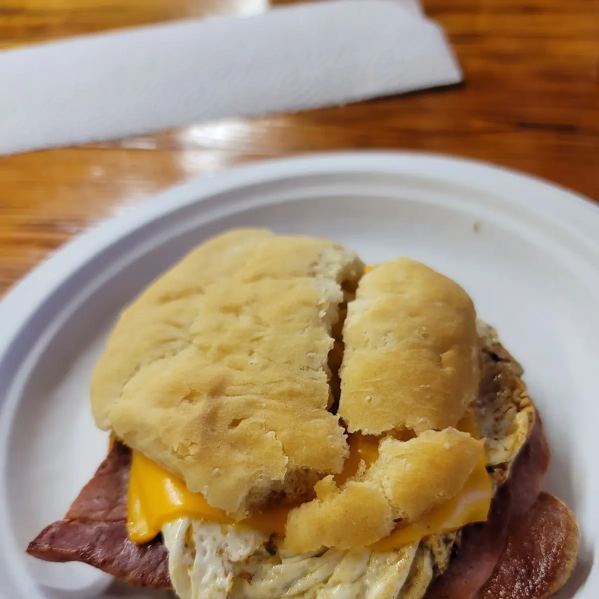 Ham Egg and Cheese on a Biscuit