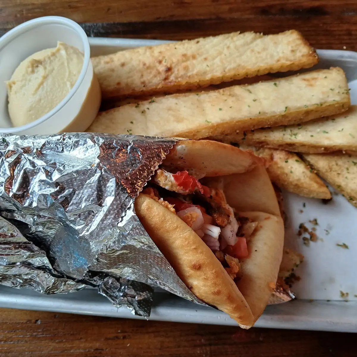 Chicken Gyro w Fried Pita Bread & Hummus
