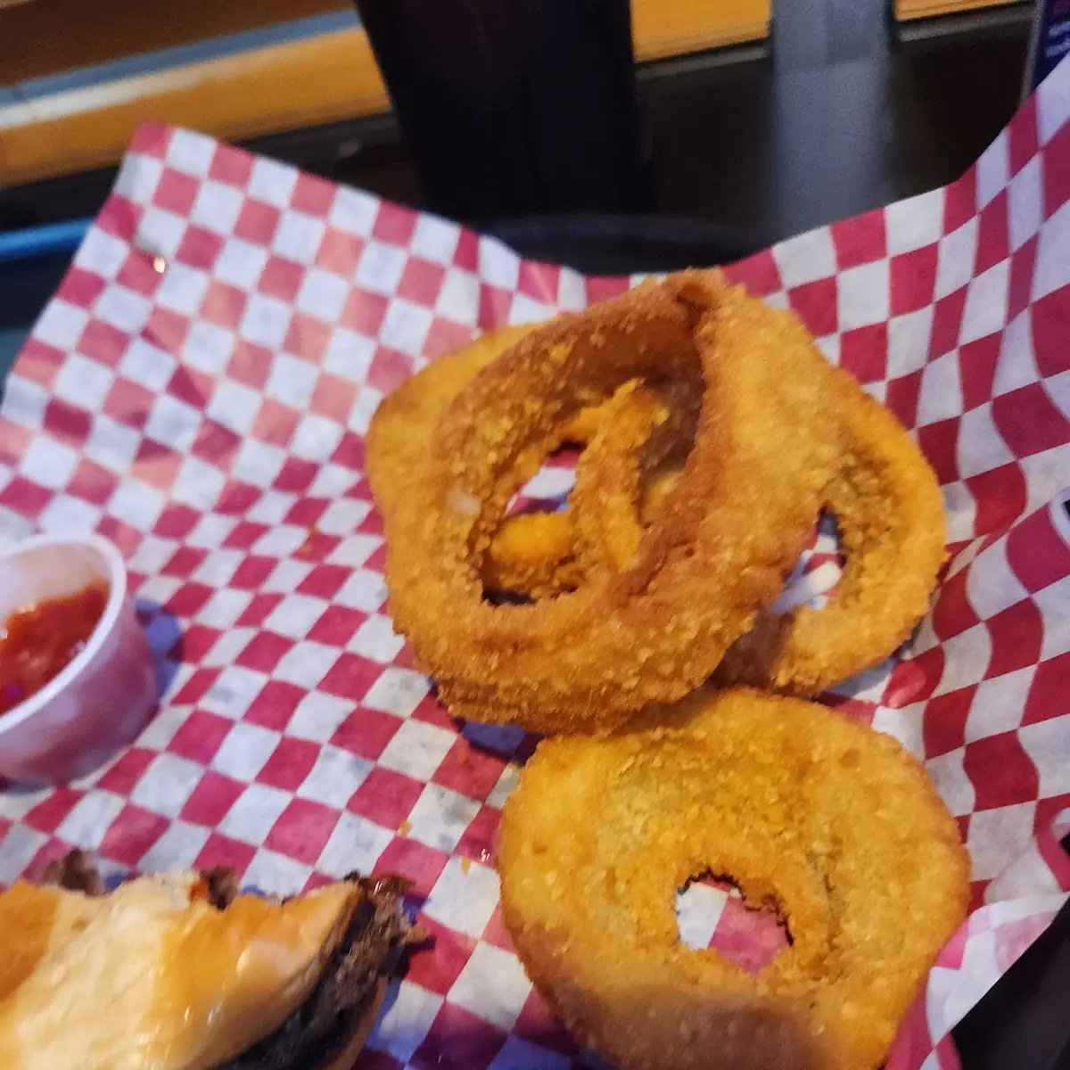 Hamburger and Onion Rings