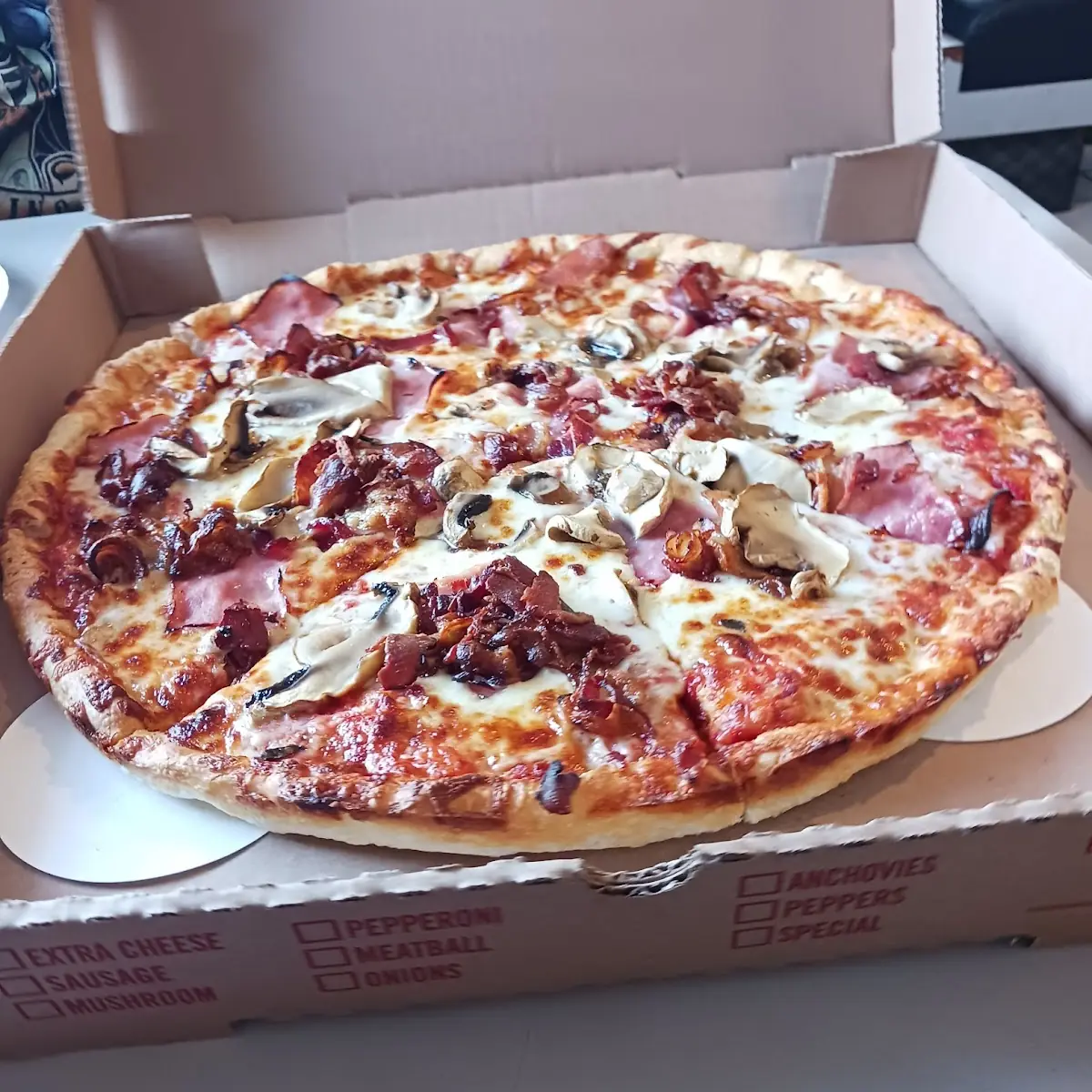 Ham Bacon and Mushroom Pizza