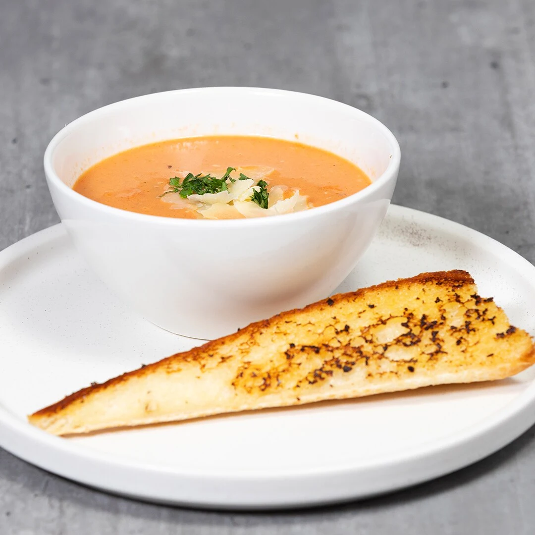 Tomato Bacon Soup w Crostinis, Original Joe's