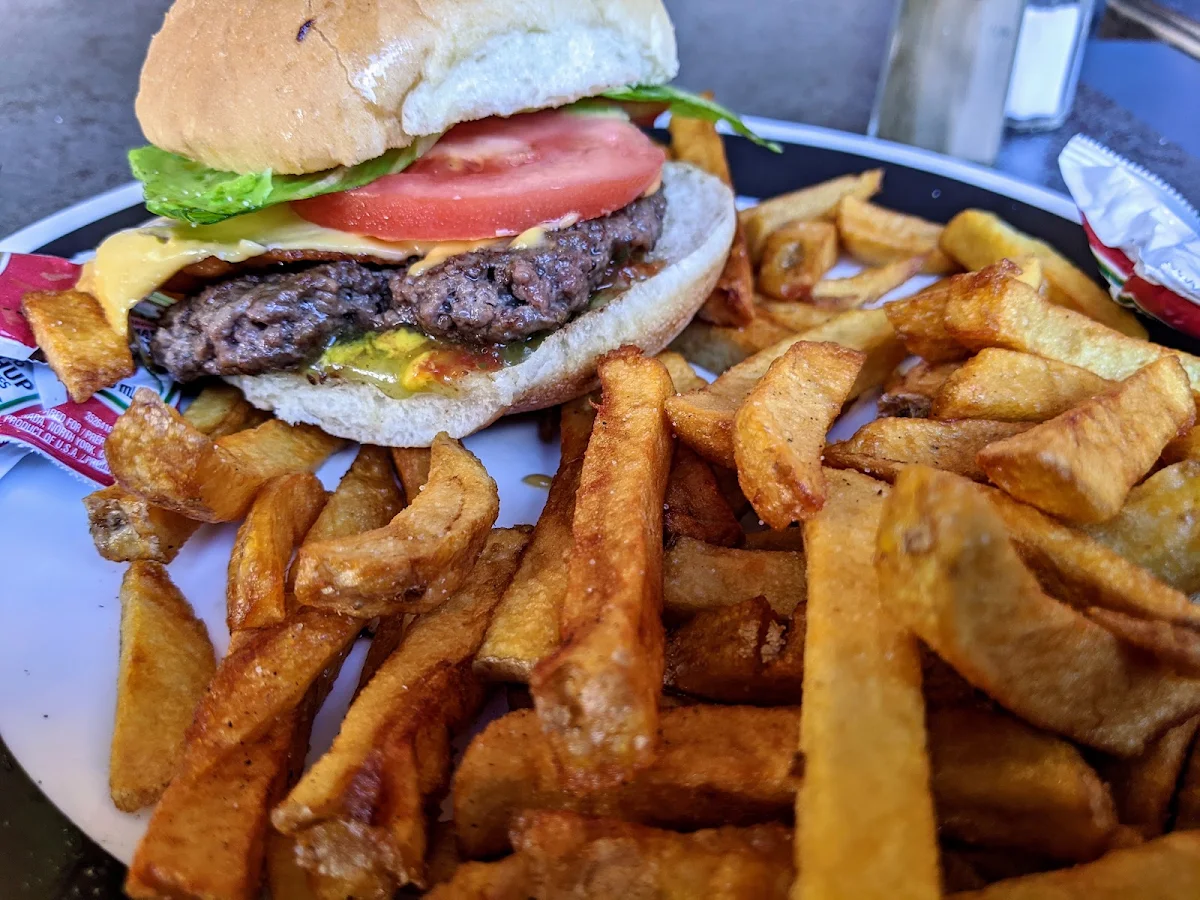 Bacon Cheeseburger with French Fries, Ken's Seafood & Pizza
