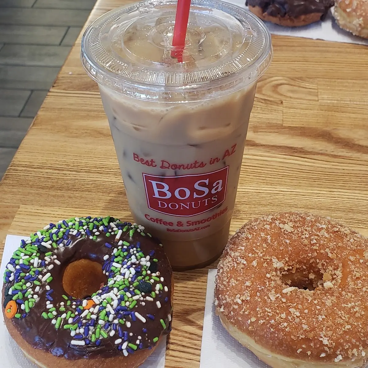 Glazed Donut and Carmel Iced Latte