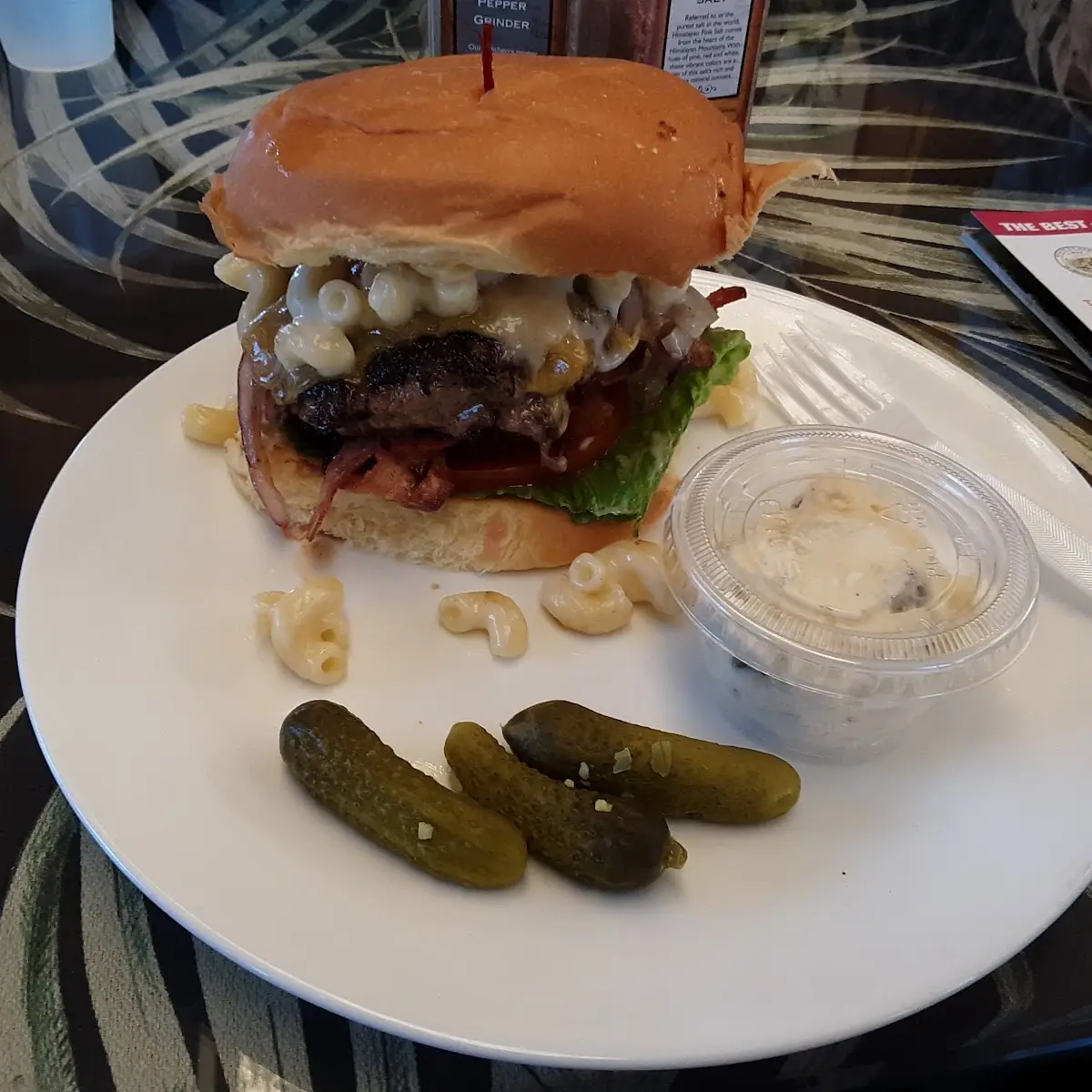 Mac and Cheeseburger with Potato Salad