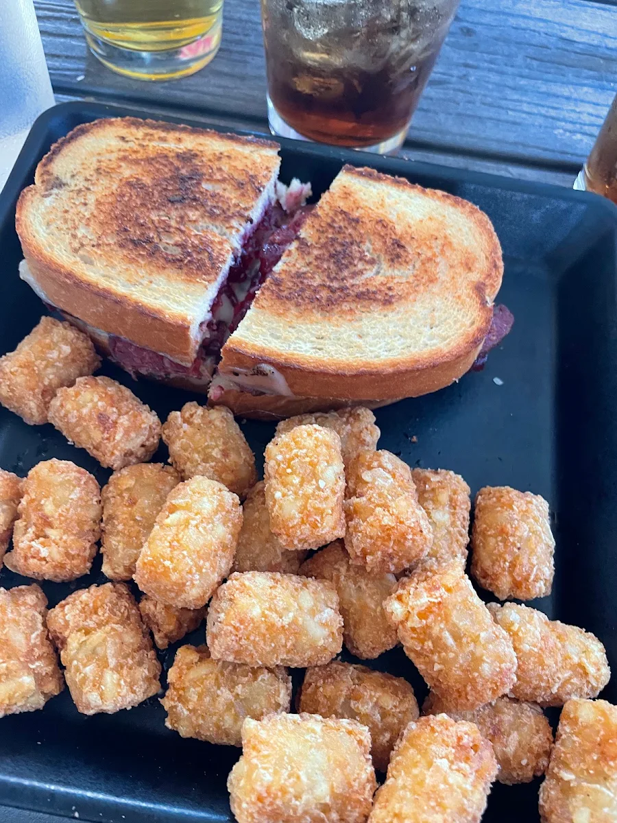 Corned Beef Grilled Cheese and Tots