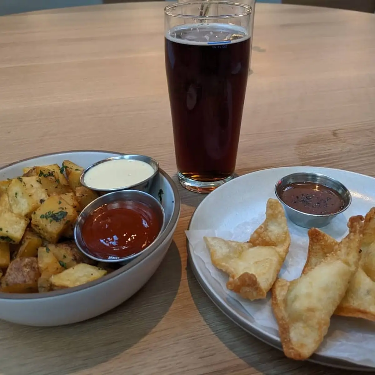 Fries with Curried Ketchup and Crab Rangoon
