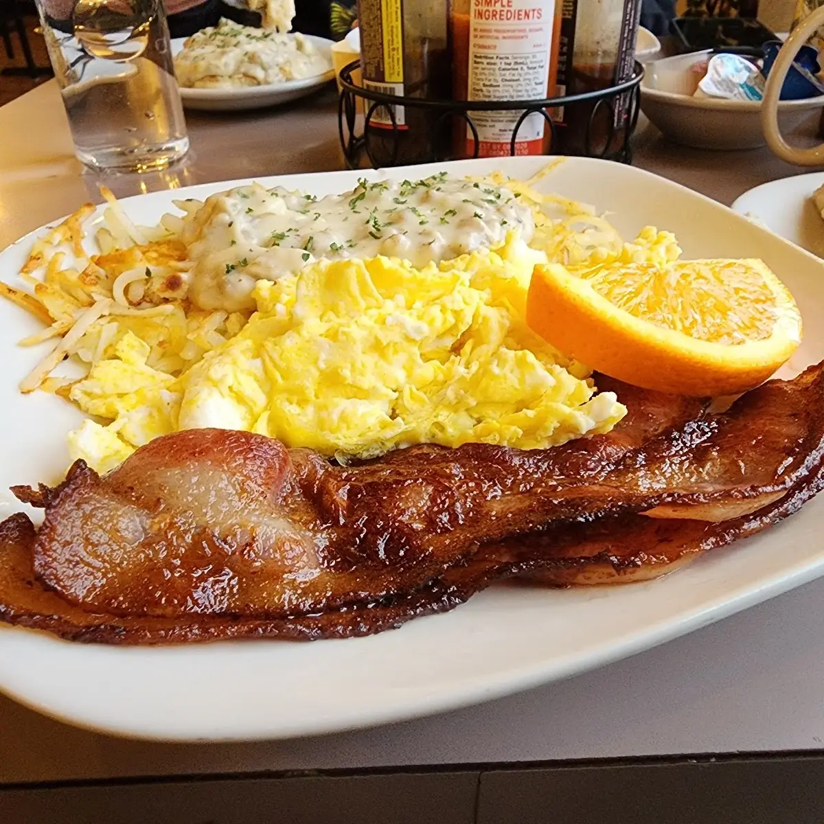 Scrambled Eggs Bacon and Hashbrowns