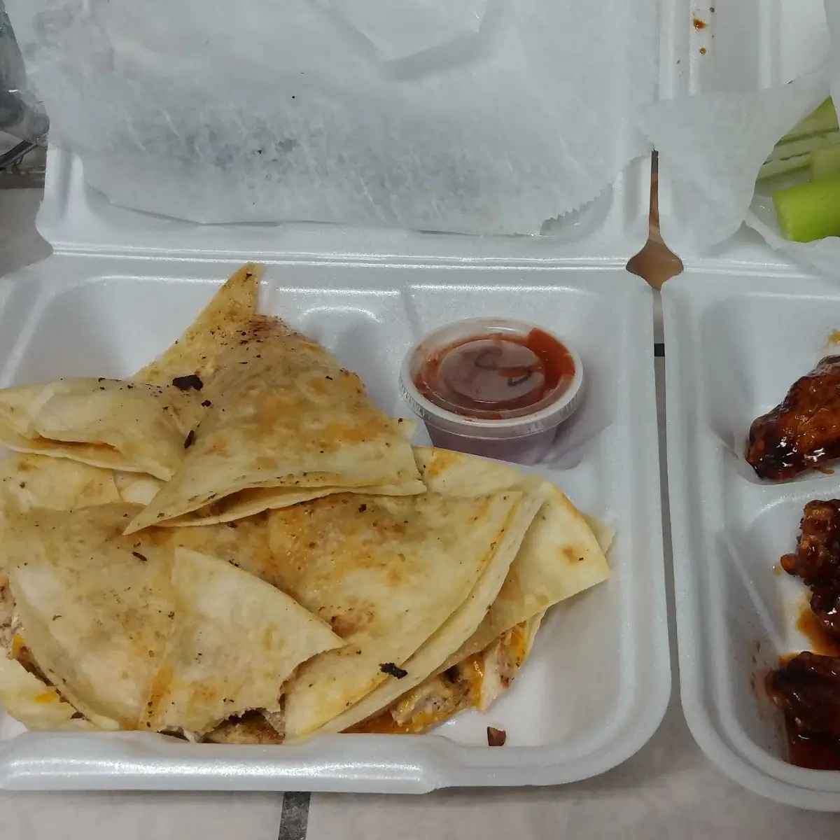 Chicken Quesadillas & Honey Chipotle Wings