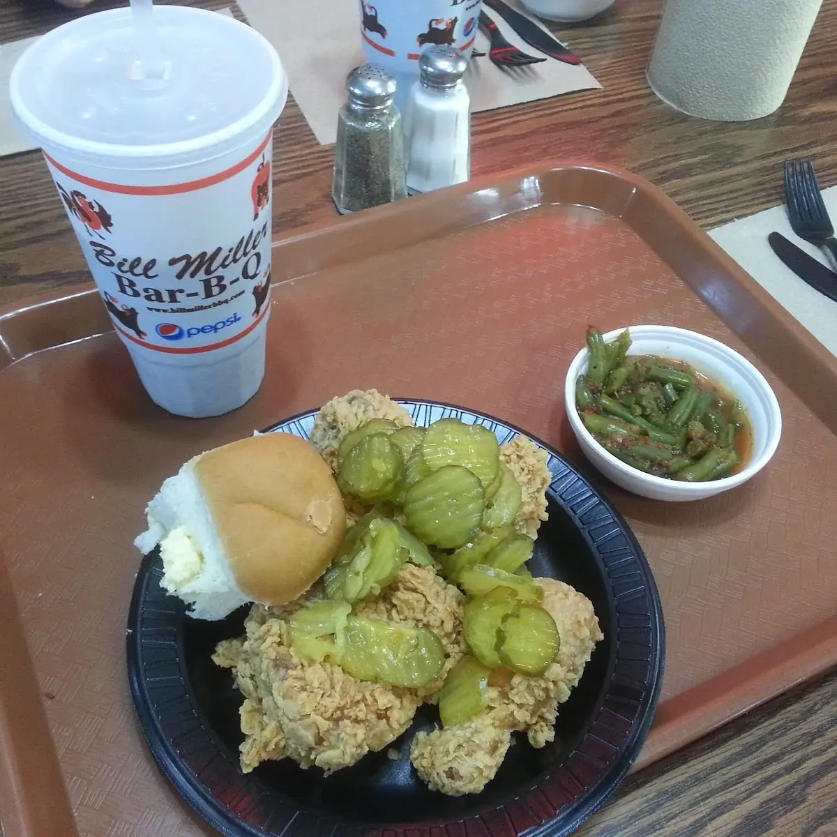 Fried Chicken with Dill Pickles over It