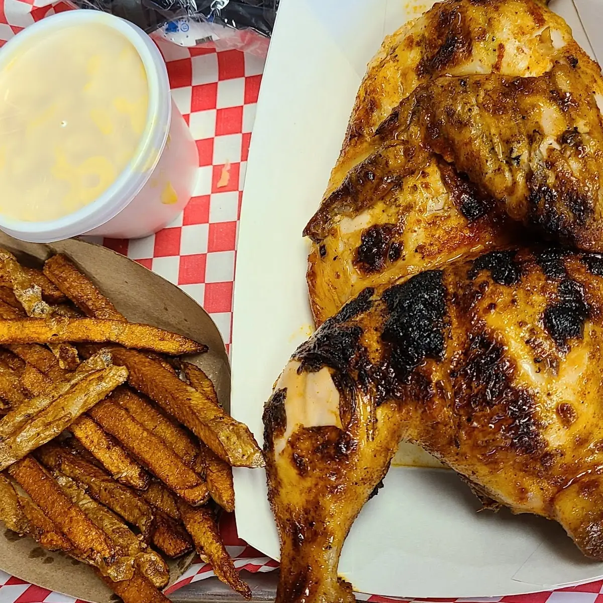 Grilled Half Chicken Fries & Mac & Cheese