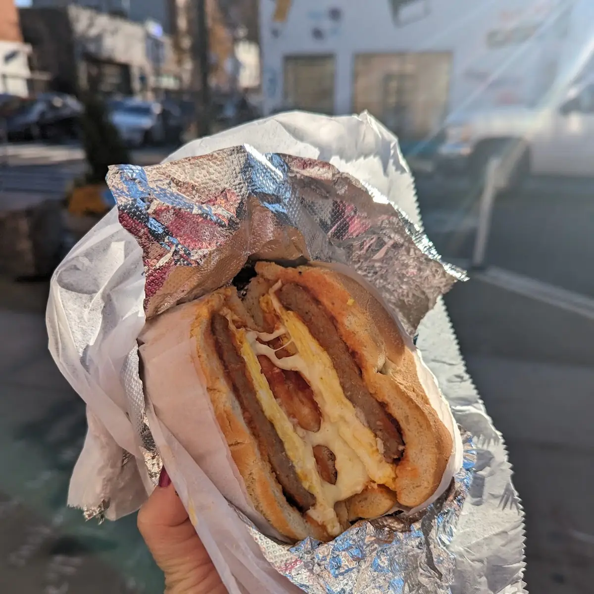 Sausage Egg and Pepper Jack Cheese on a Roll
