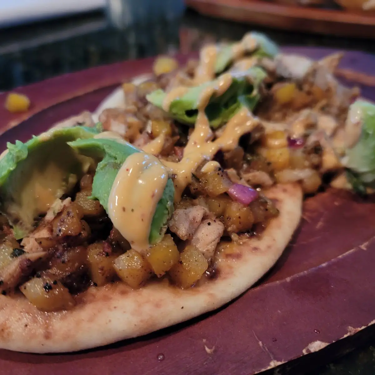 Jerked Chicken Flatbread with Mango and Roasted Jalapenos