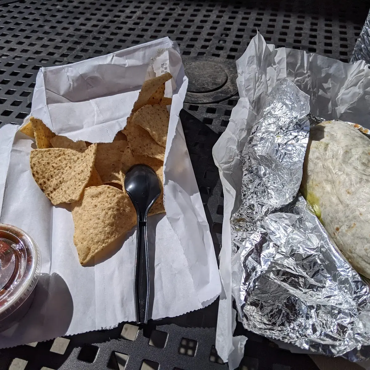 Black Bean & Chicken Burrito and Chips