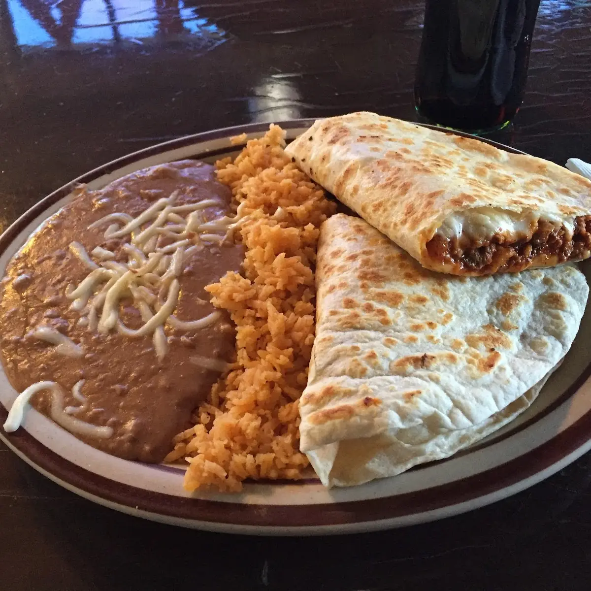 Al Pastor Quesadilla with Rice and Beans