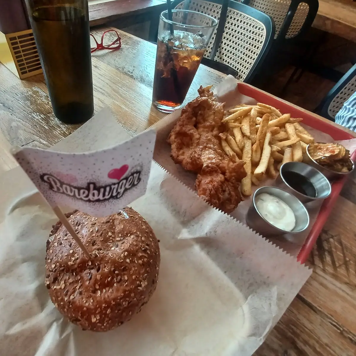 Impossible Burger and Fish N Chips