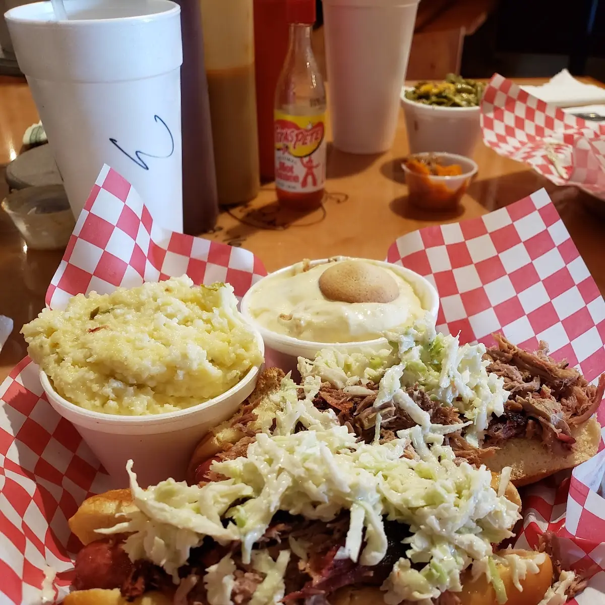 BBQ Dawgs with Grits and Banana Pudding