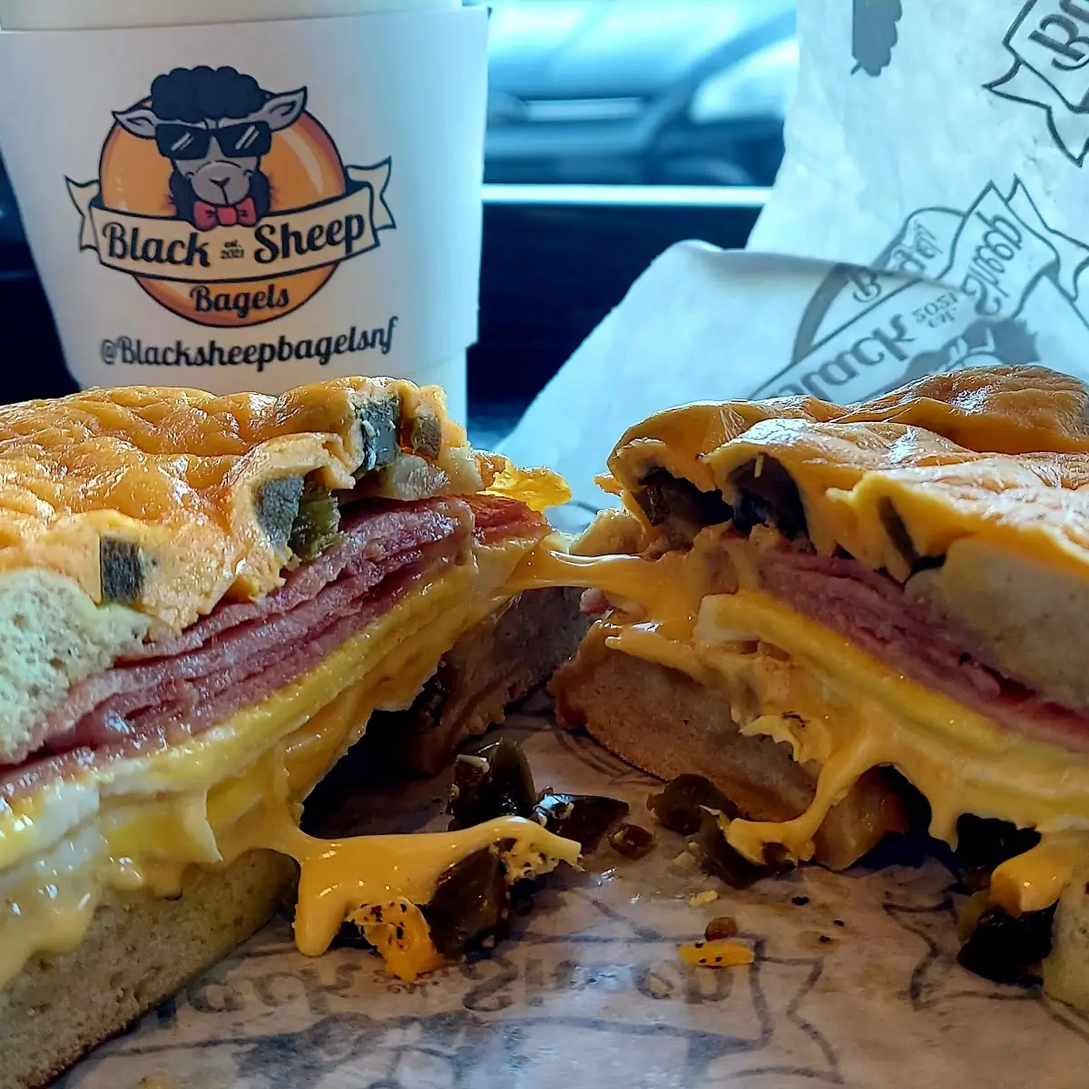 Ham Egg & Cheese on Jalapeño Cheddar Bagel