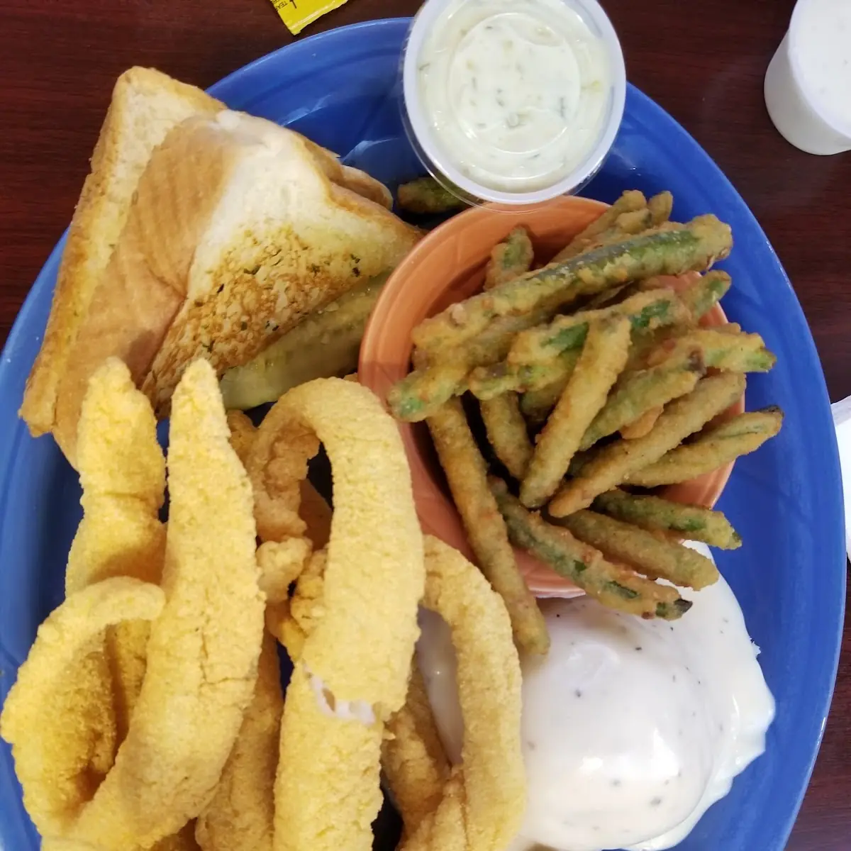Catfish Fried Green Beans and Mashed Potatoes