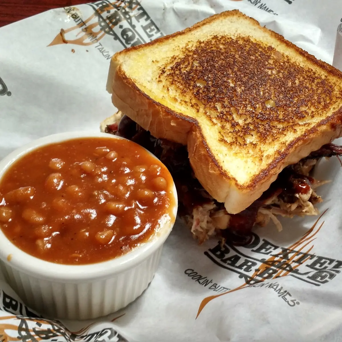 Bar B Que Pulled Pork Sandwich with Baked Beans