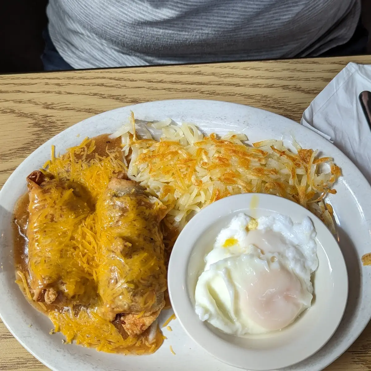 Cheddar Omelet Hash Browns and Pancakes
