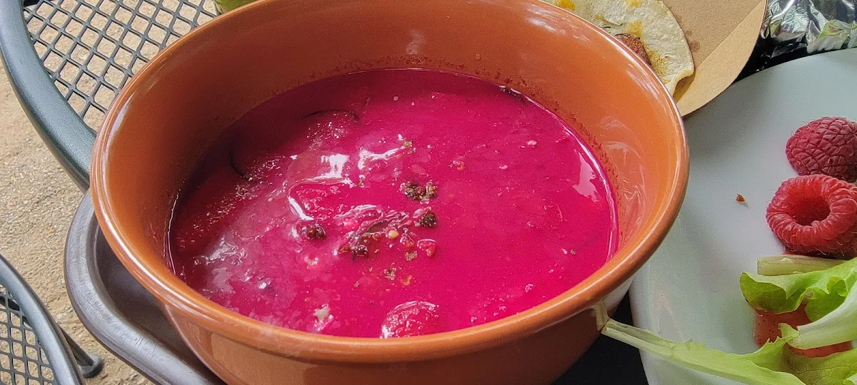 Chilled Beet with Blue Cheese Crumbles Soup