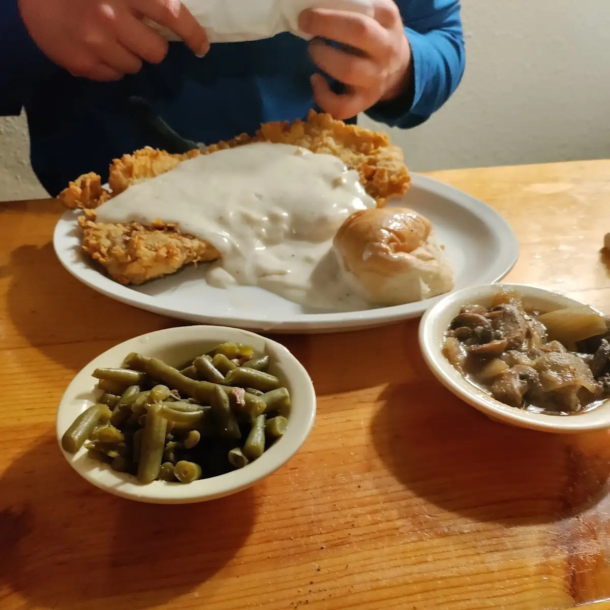 Chicken Fried Chicken Green Beans Mashed Potatoes and Gravy