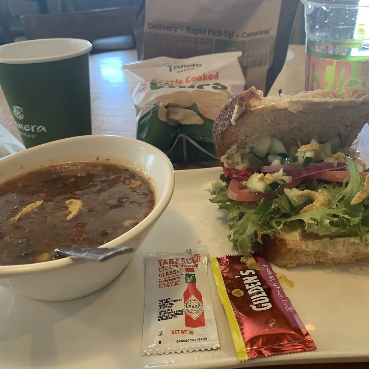 Ten Vegetable Soup Half Mediterranean Sandwich