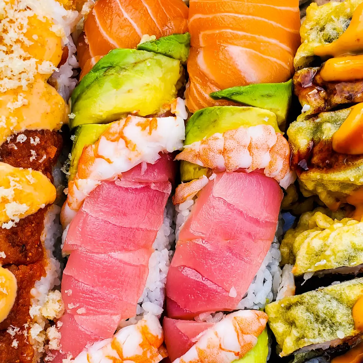 Rainbow Roll Soft Shell Crab Spicy Tuna