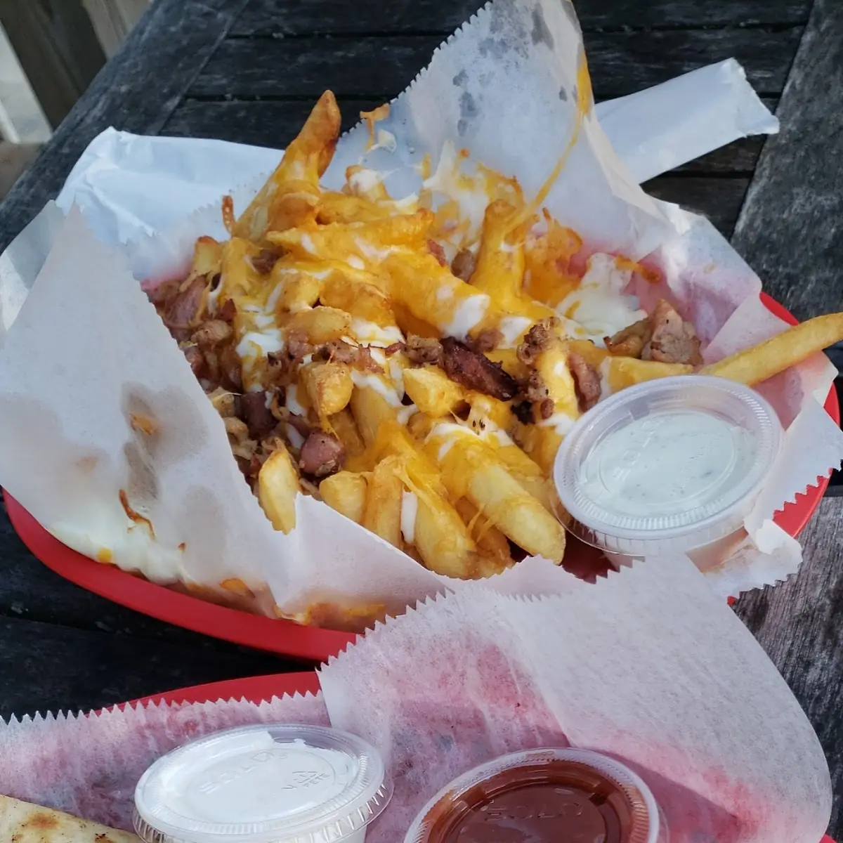 BBQ Pulled Pork Quesadilla and Bacon Cheese Fries
