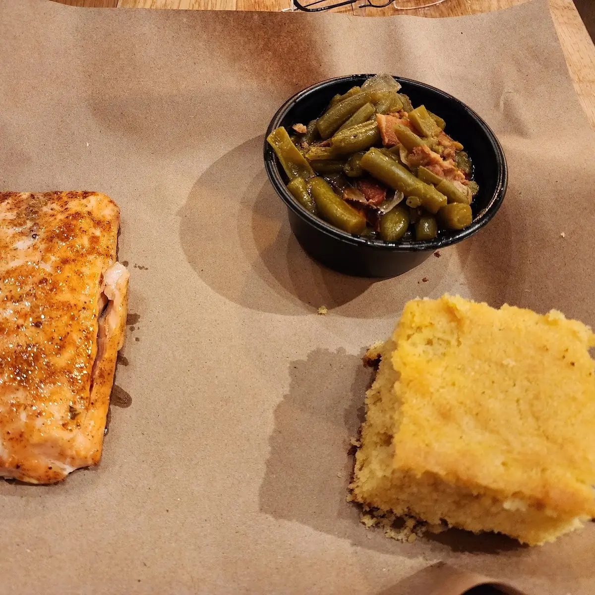 Salmon Green Beans and Cornbread