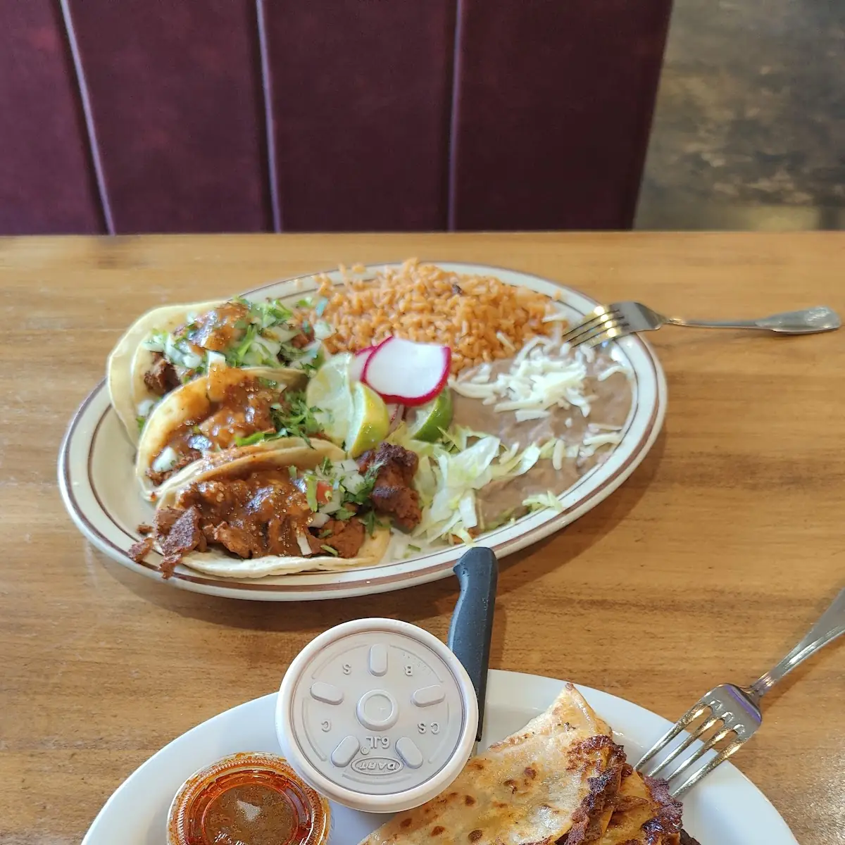 Pork Al Pastor Tacos with Rice and Beans