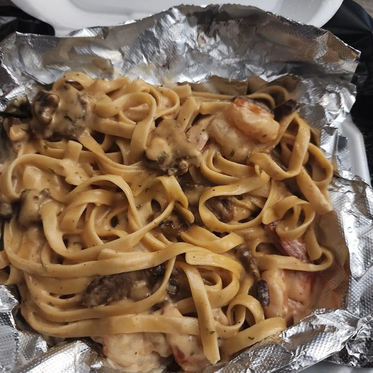 Steak and Shrimp Alfredo Pasta