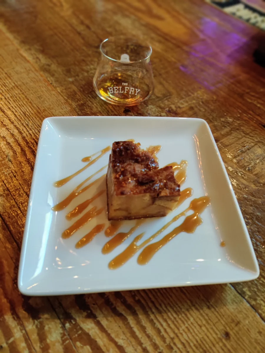 Cheddar Bread Pudding Bourbon Caramel