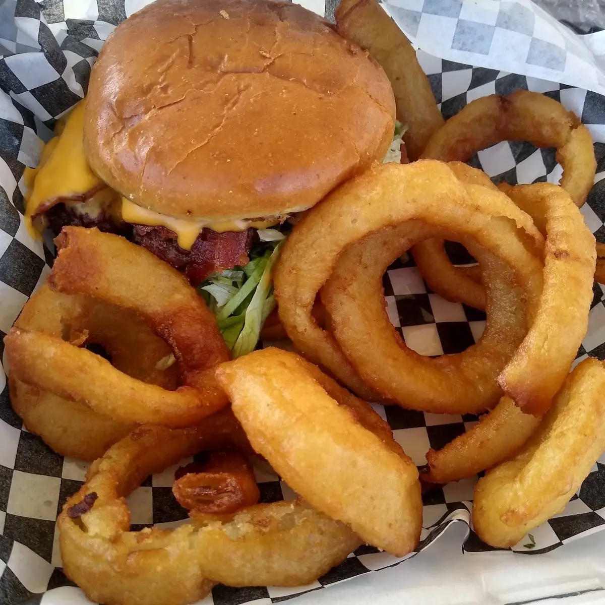 Onion Rings and Cheeseburger