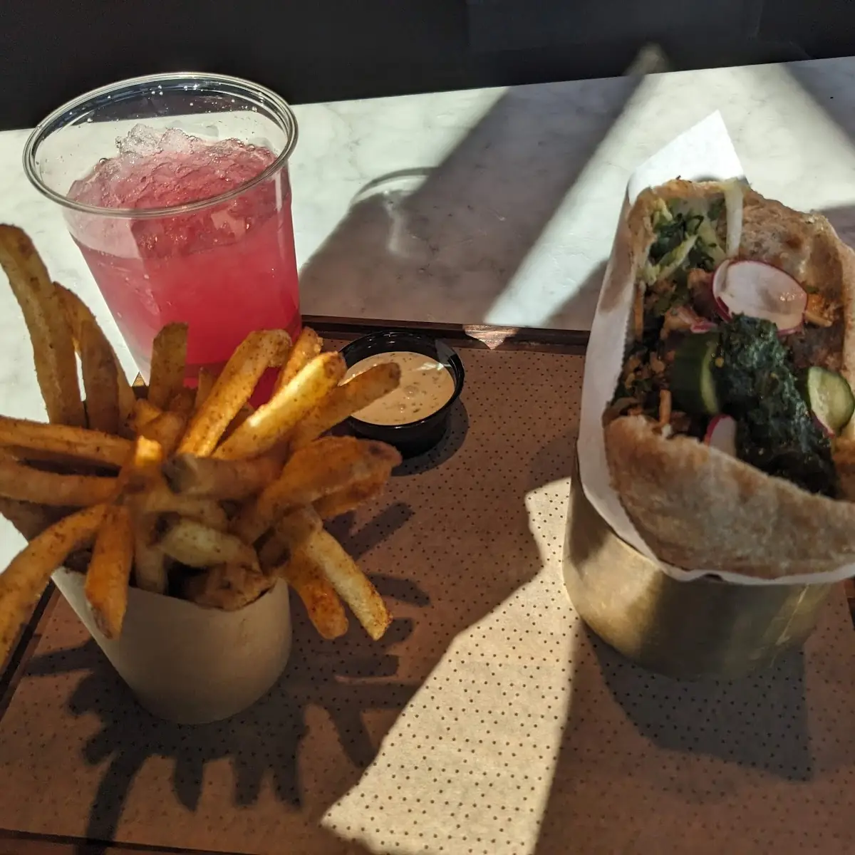 Chicken Pita Fries and Mint Lemonade