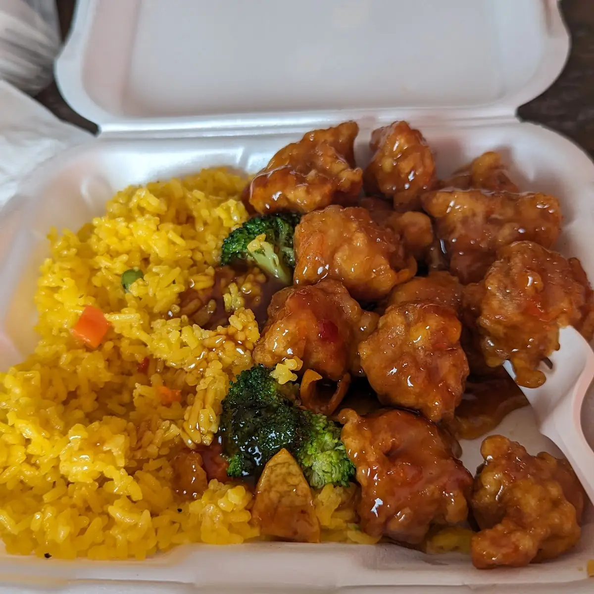 Orange Chicken Lunch Served in Cheap Styrofoam
