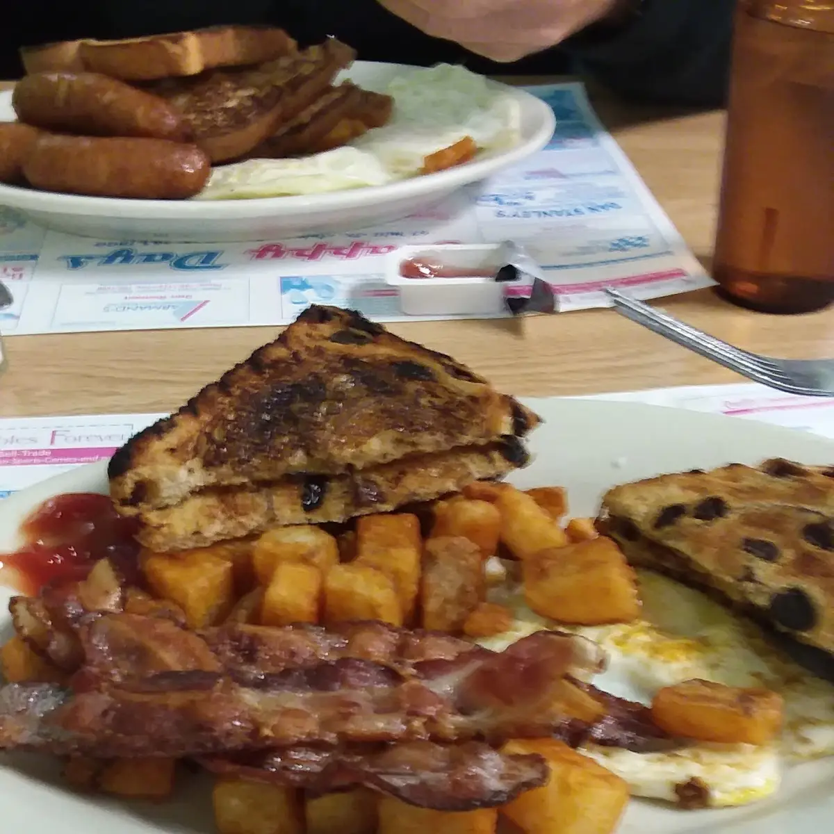 Eggs Homefries Bacon Raisin Toast