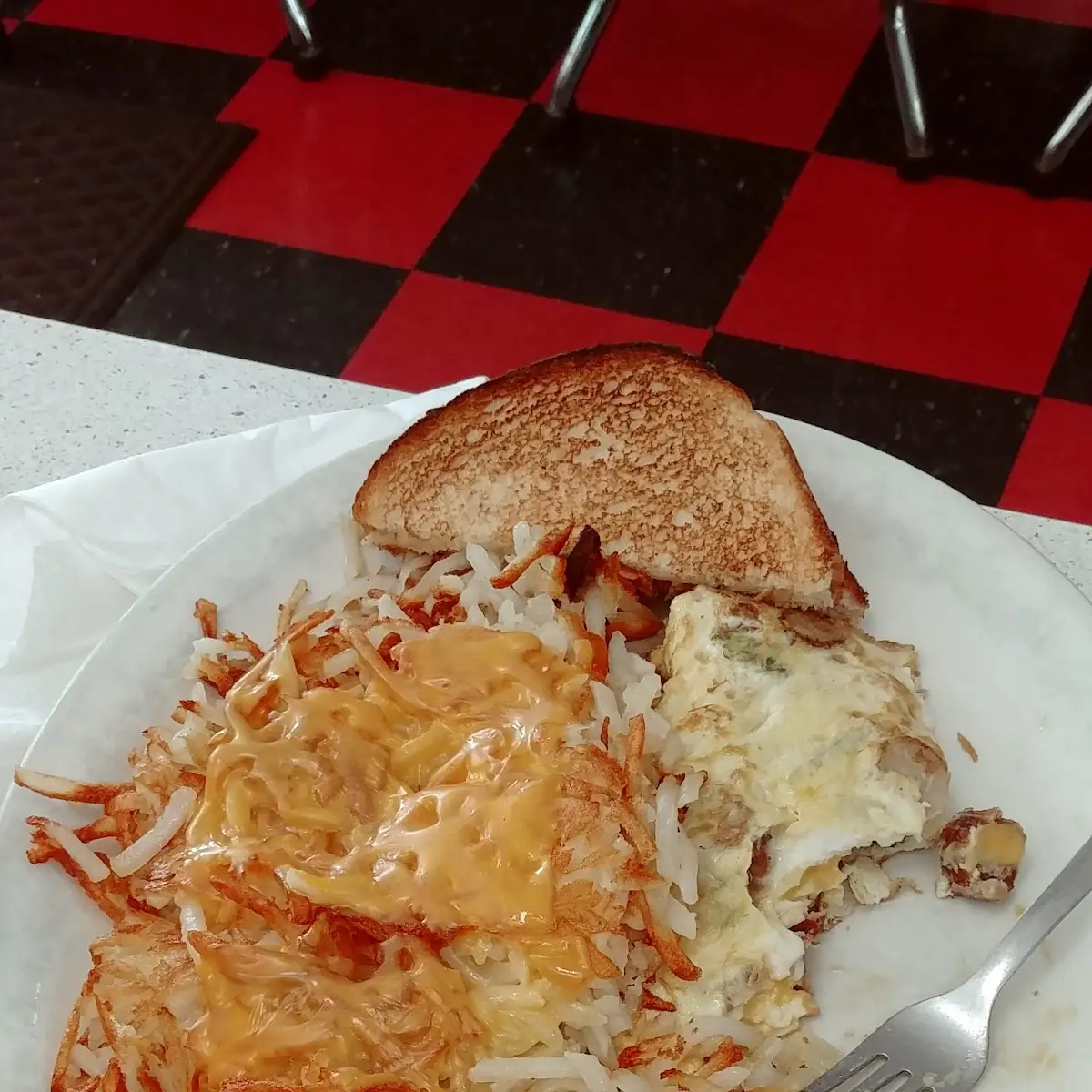 Omelette Cheesy Hash Browns &Toast