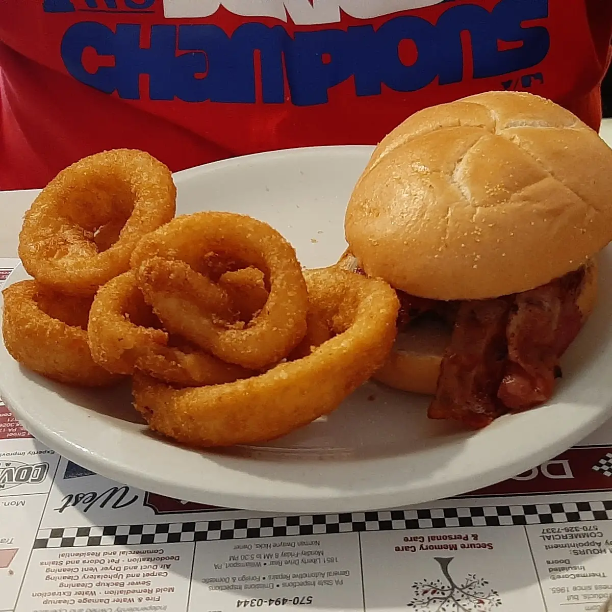Bacon Cheeseburger and Onion Rings