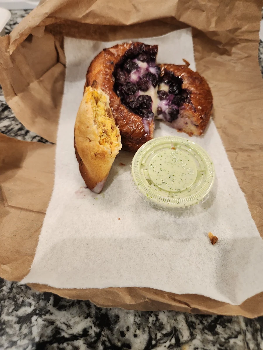 Chorizo & Egg Empanada and Blueberry Cream Cheese Danish