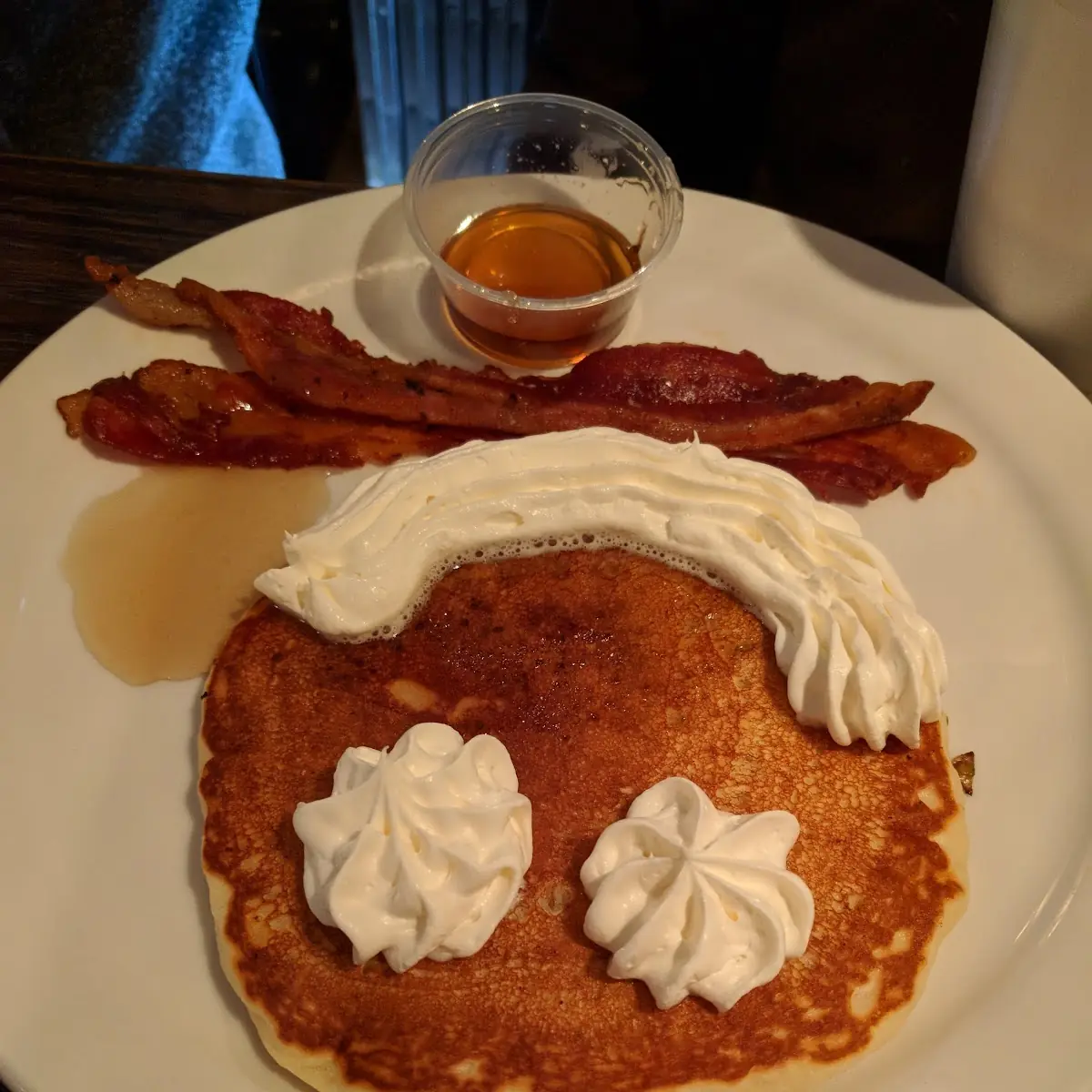 Bacon Pancake Breakfast with Whipped Cream