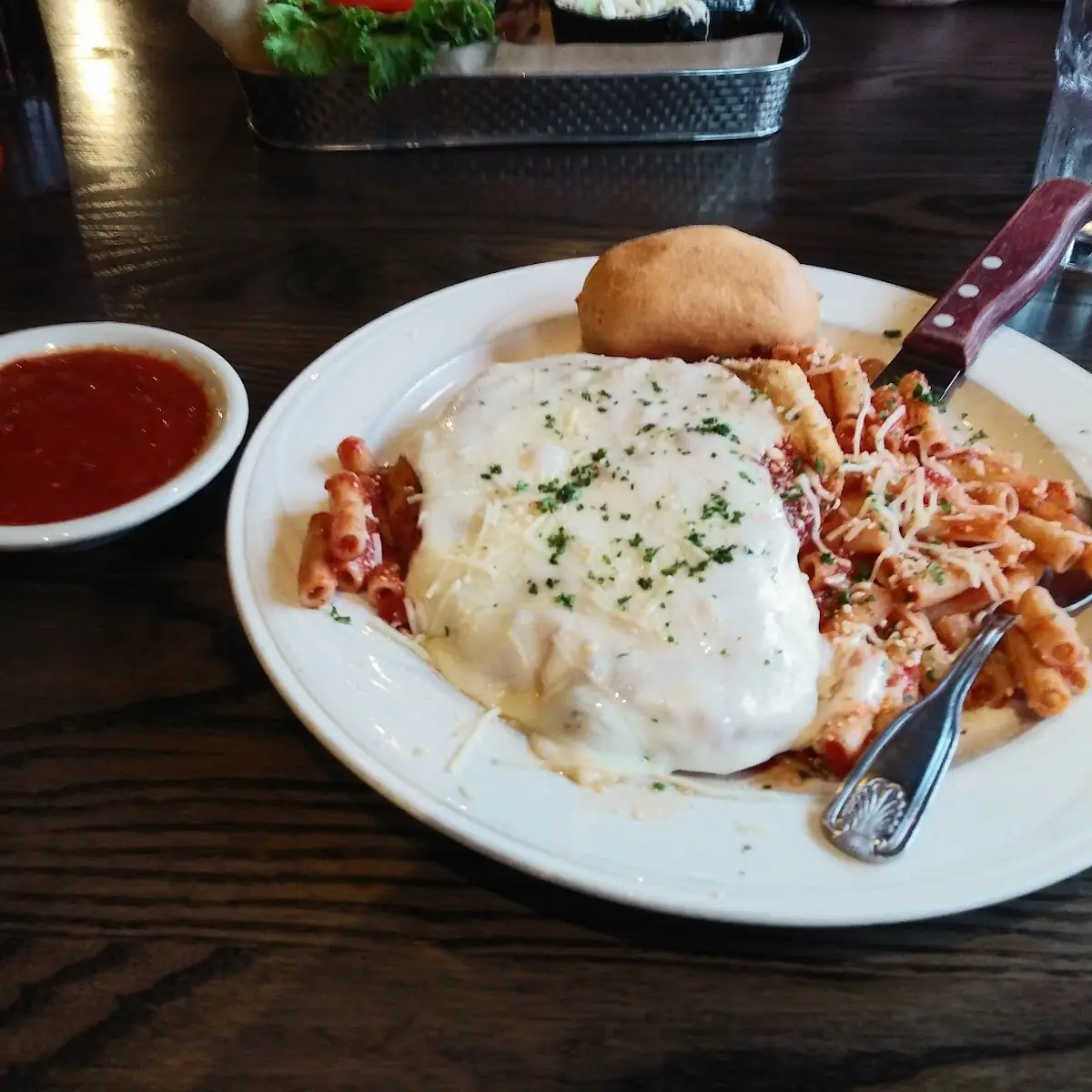 Chicken Parmesan & Steak Tips over Rice