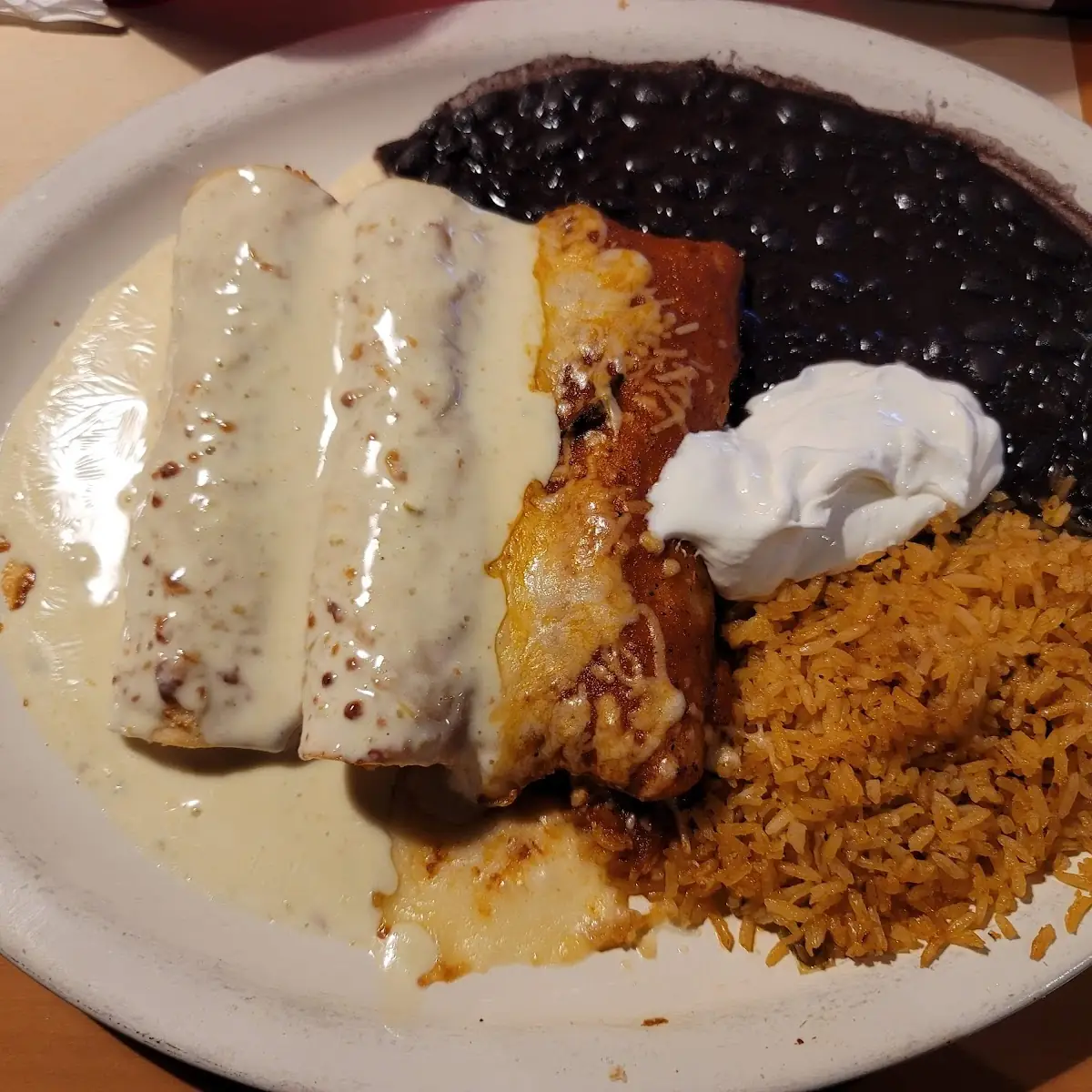 Enchilada Chile Relleno Rice and Beans