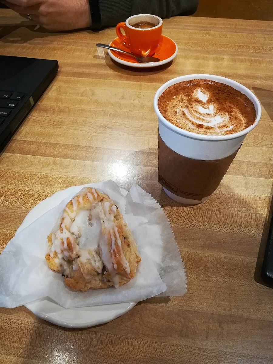 Scone Chai Latte & Cup of Espresso