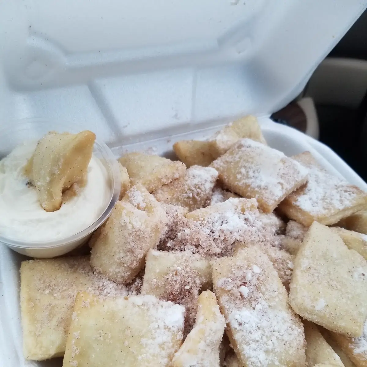 Made from Scratch Fried Dough with Sugar Cinnamon and Powdered Sugar