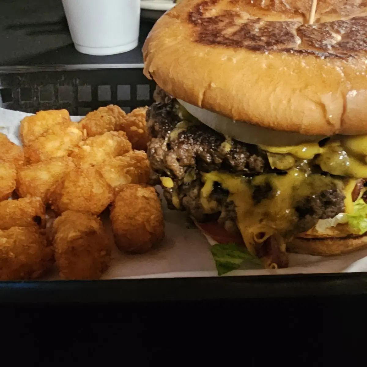 Double Cheeseburger and Tots